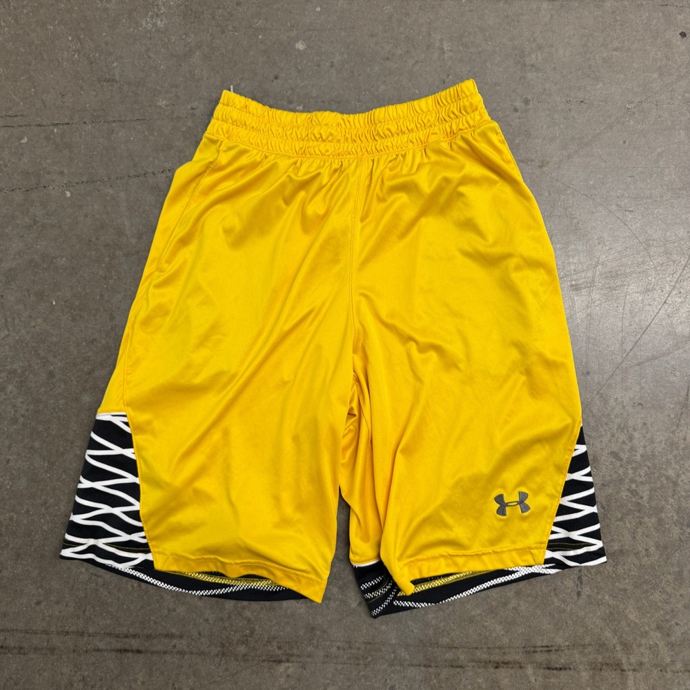 Under Armour‎ Mens Basketball Shorts Yellow Black White Pattern Loose Fit Small